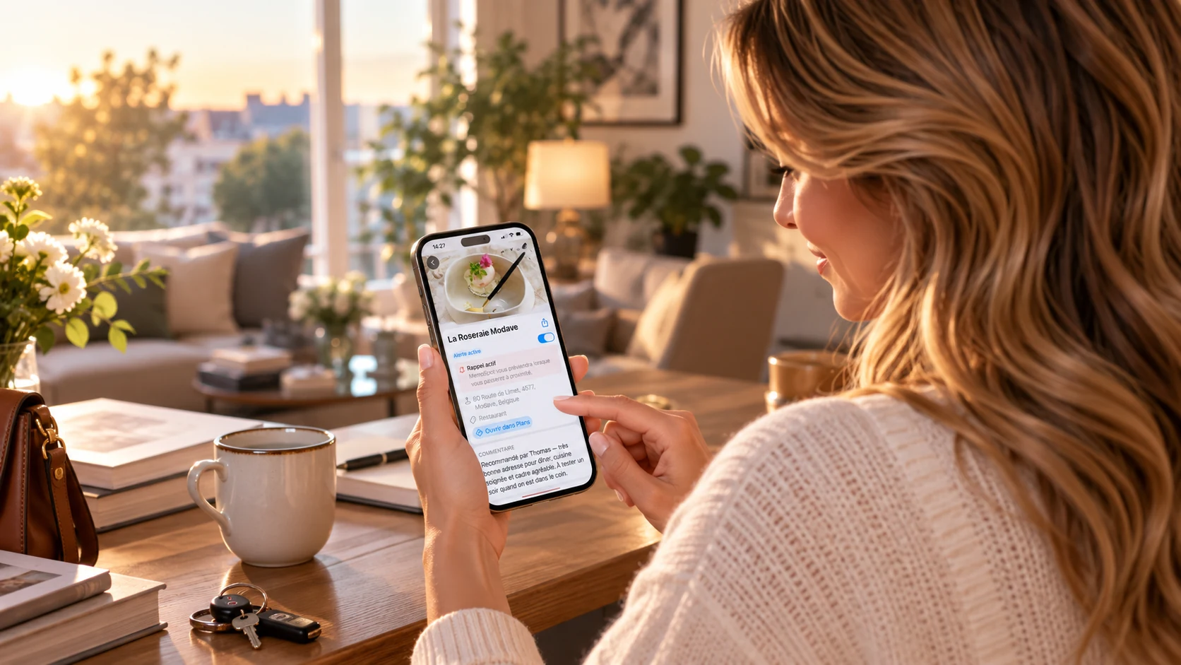La fiche du restaurant est retrouvée dans MemoSpot avec les informations enregistrées.